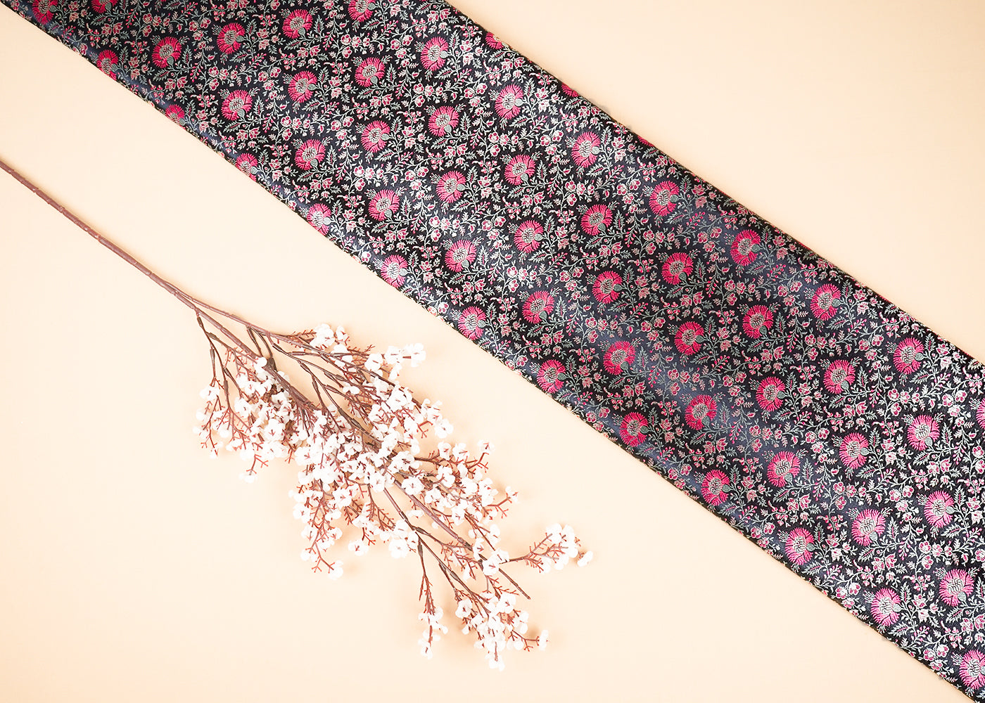 Black Banarasi Brocade Fabric With Zari Handloom 20190