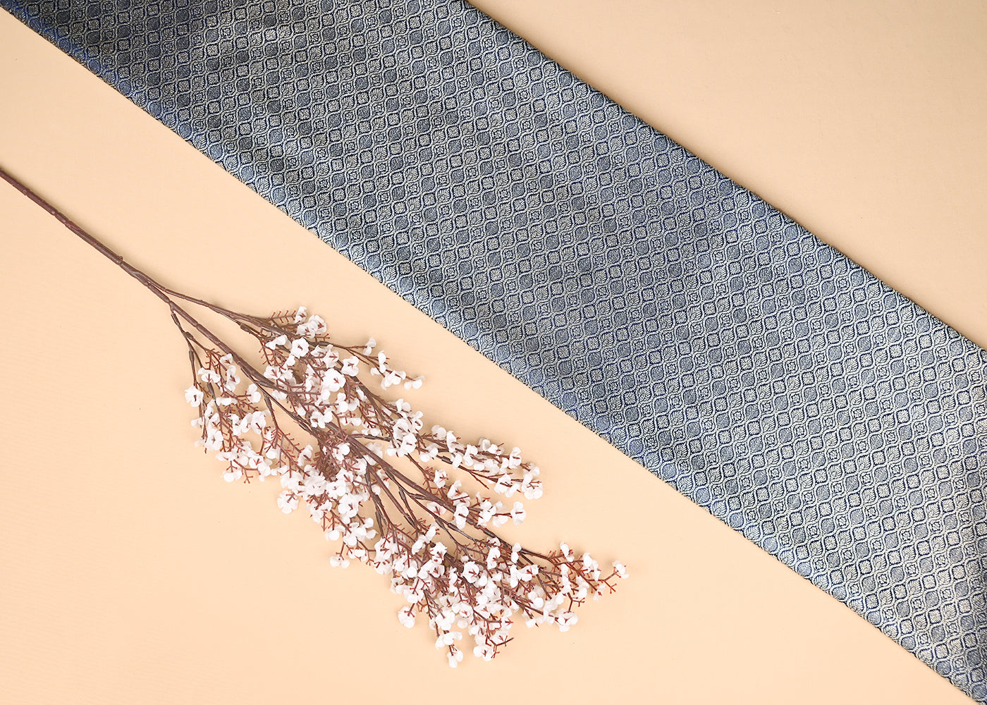 Navy Blue Banarasi Brocade Fabric With Zari Handloom 20193