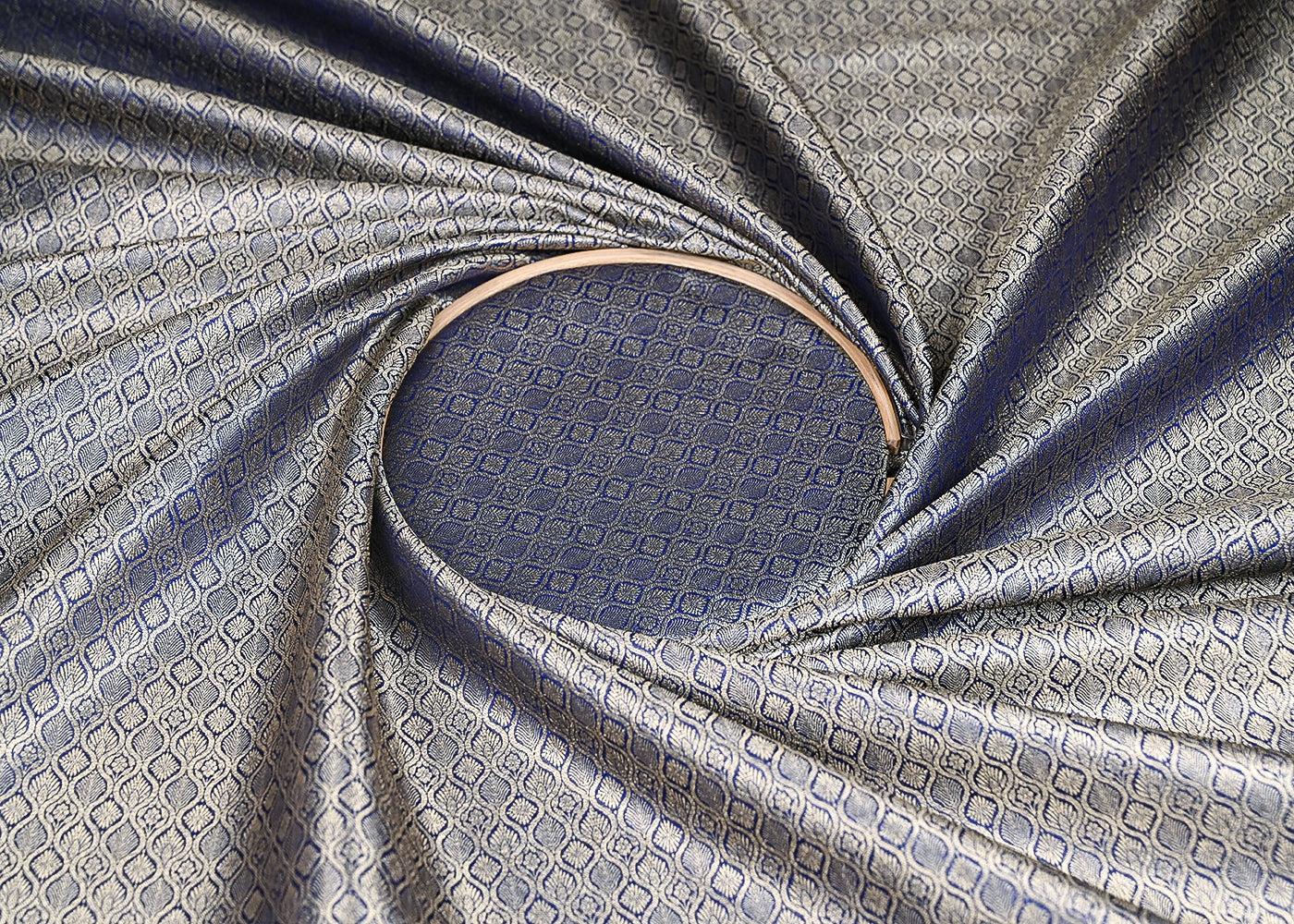 Navy Blue Banarasi Brocade Fabric With Zari Handloom 20193