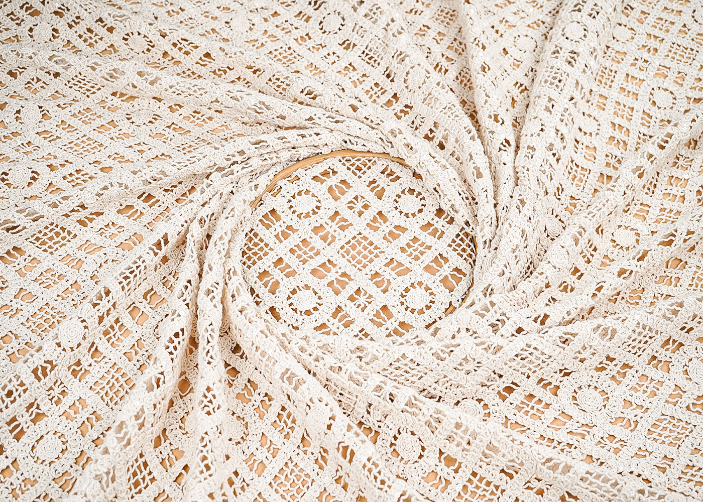 Off White Crochet Fabric With Abstract Pattern Of Thread 20218
