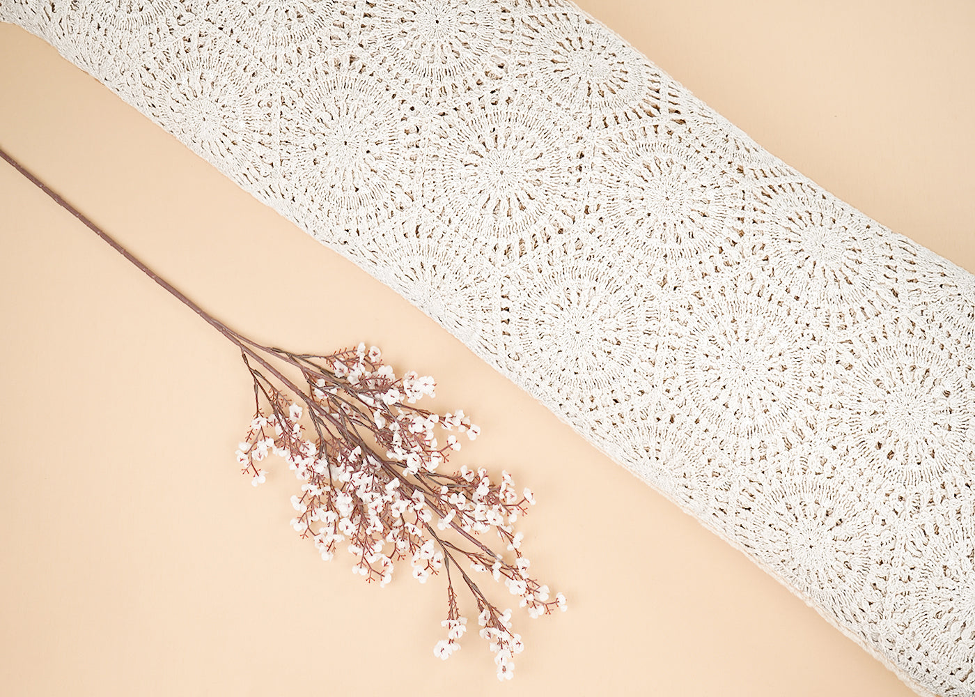 Off White Crochet Fabric With Abstract Pattern Of Thread 20219