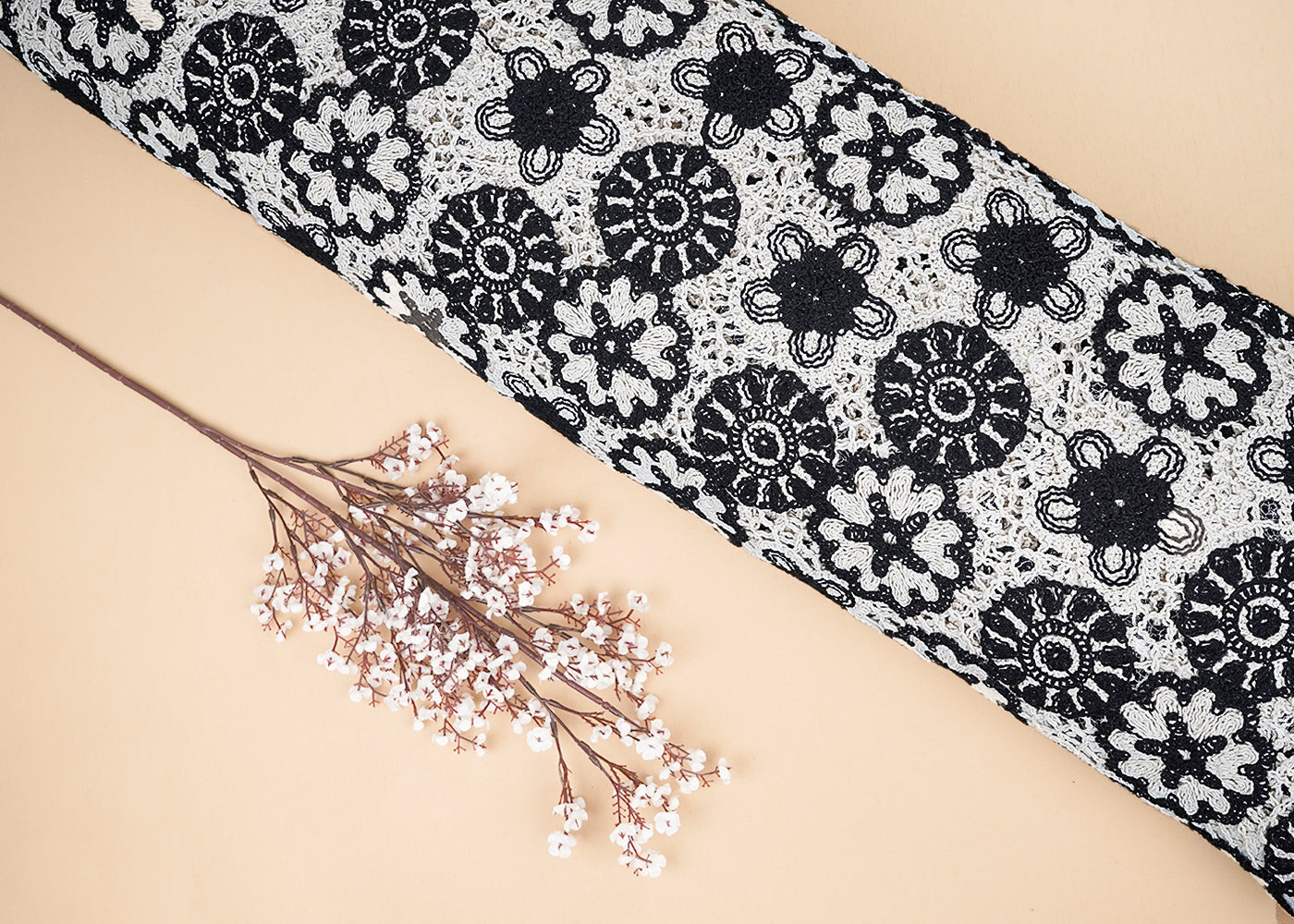 Black Crochet Fabric With Abstract Pattern Of Thread 20220