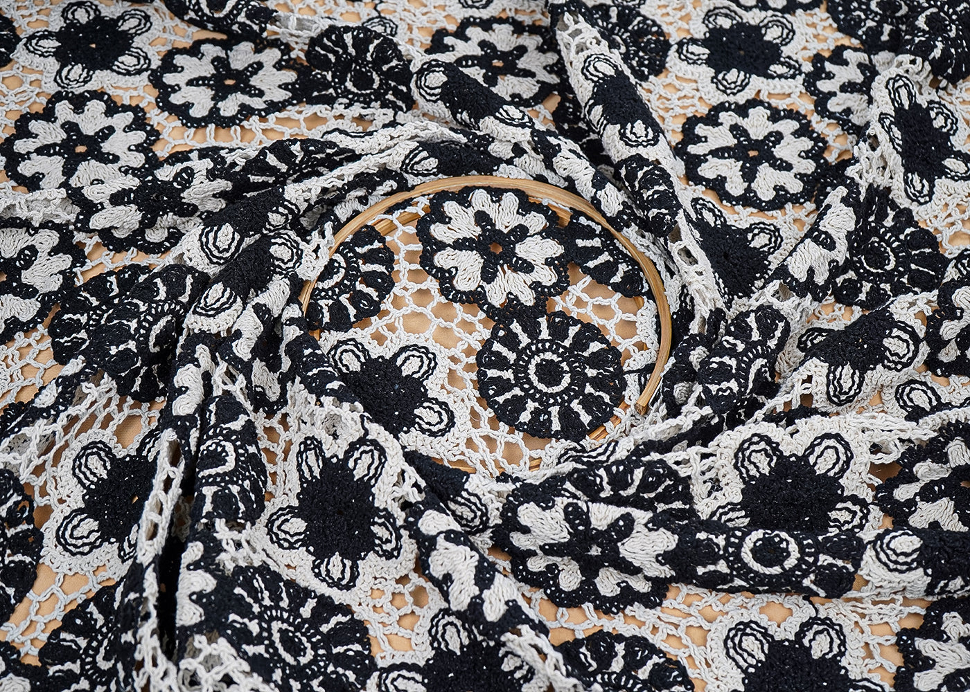 Black Crochet Fabric With Abstract Pattern Of Thread 20220