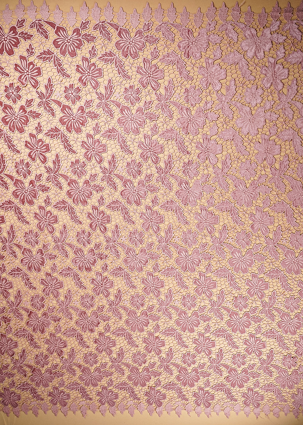 Coral Pink Velvet Fabric With All Over Thread Cutwork 20229