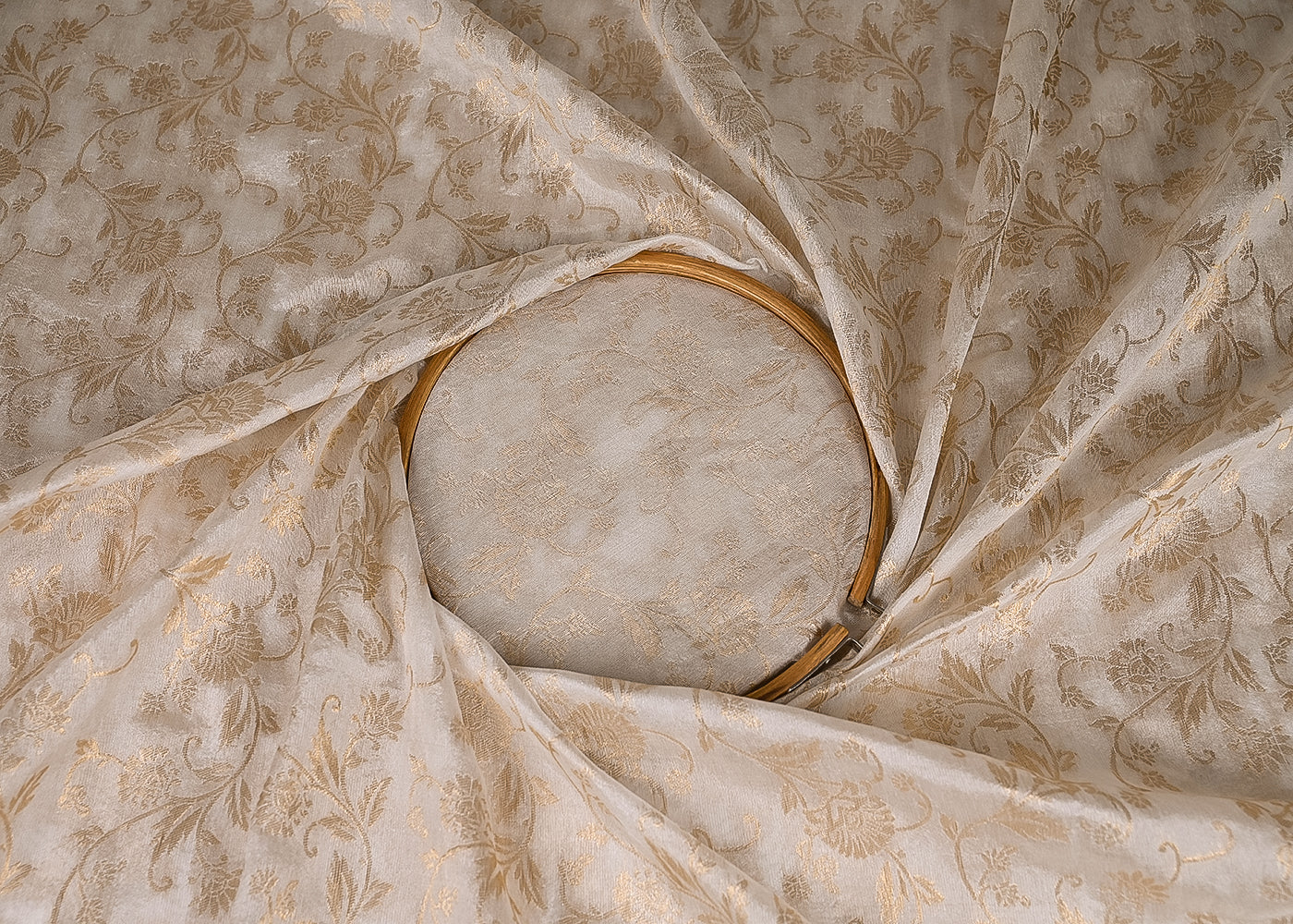 White Dyeable Silk Fabric With All Over Zari Handloom 20239