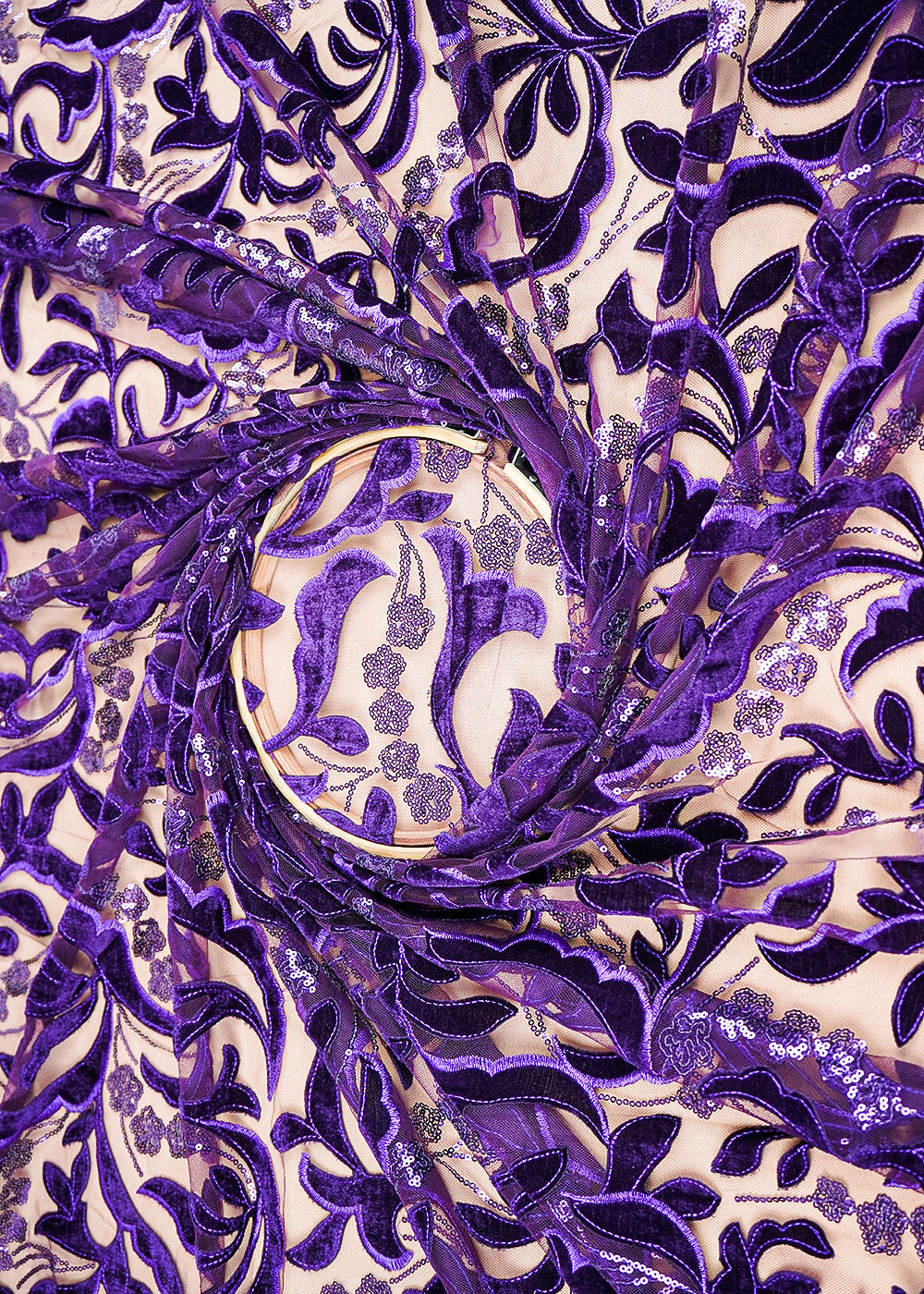 Purple-Imported-Net-Fabric-With-All-Over-Velvet-Patch-Work-With-Sequins-20275-close-view