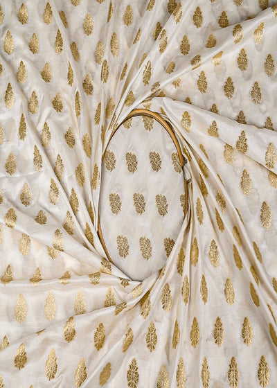 White Dyeable Silk Fabric With Allover Buti Of Zari Handloom 20283