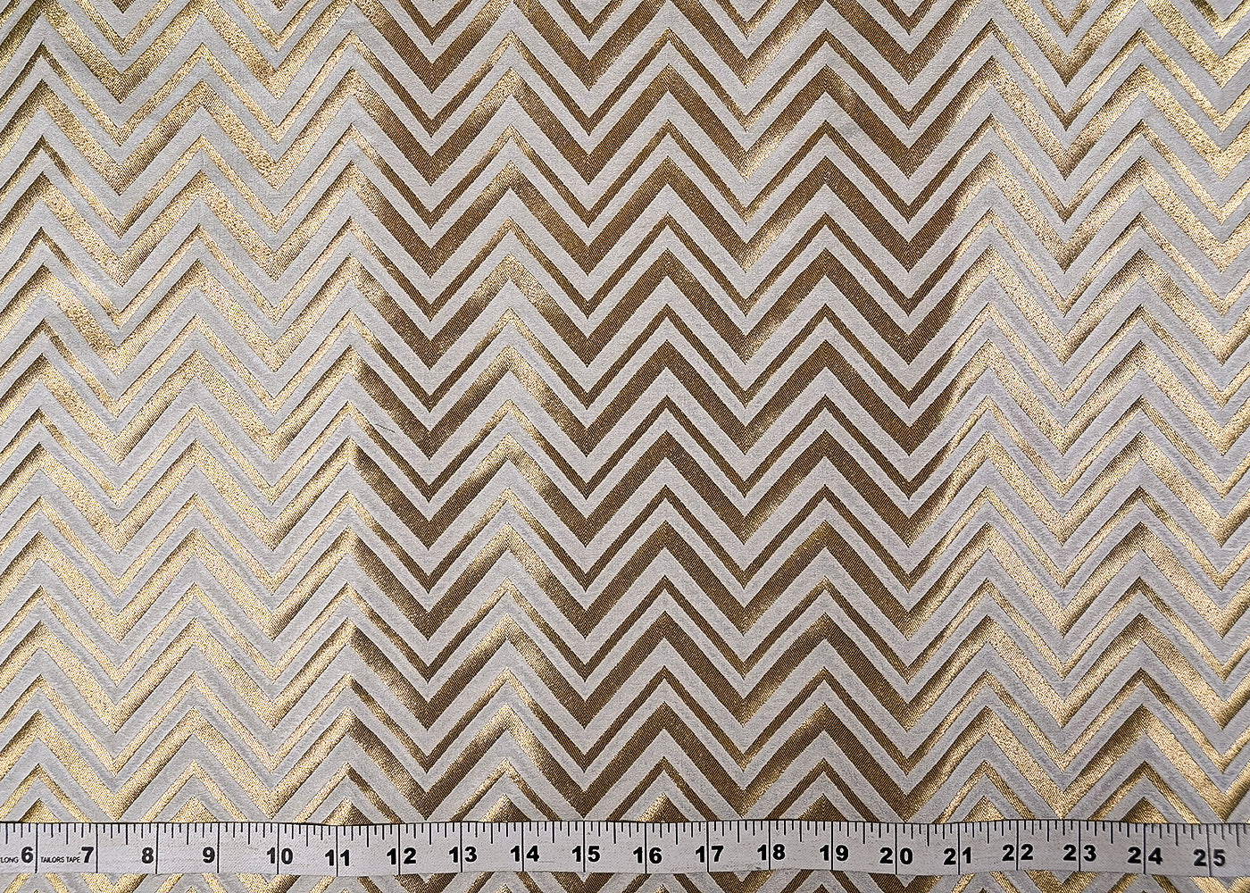 White Silk Fabric With Allover Zig Zag Pattern Of Zari Handloom 20286
