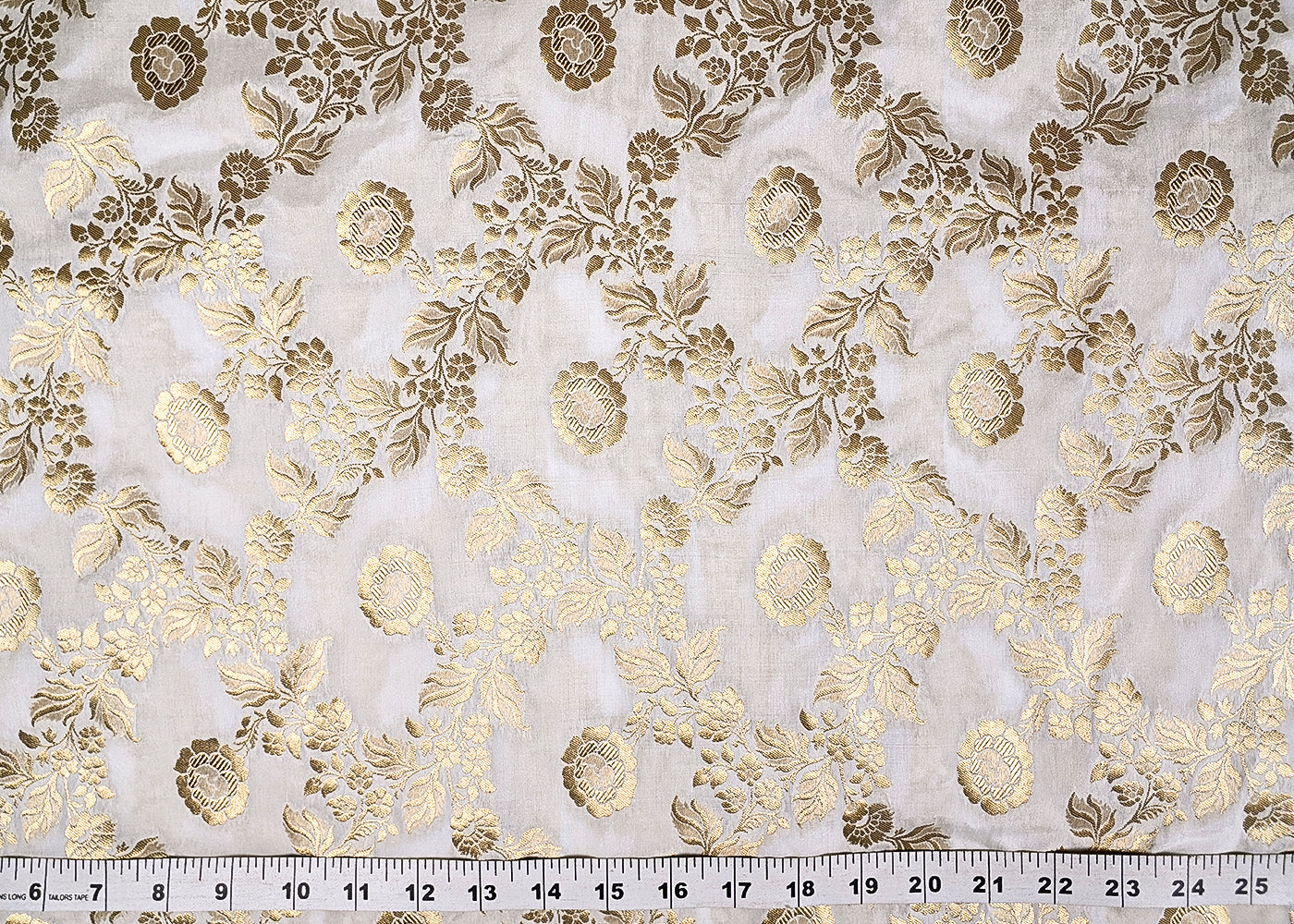 White Silk Fabric With Allover Jaal Pattern Of Zari Handloom 20287