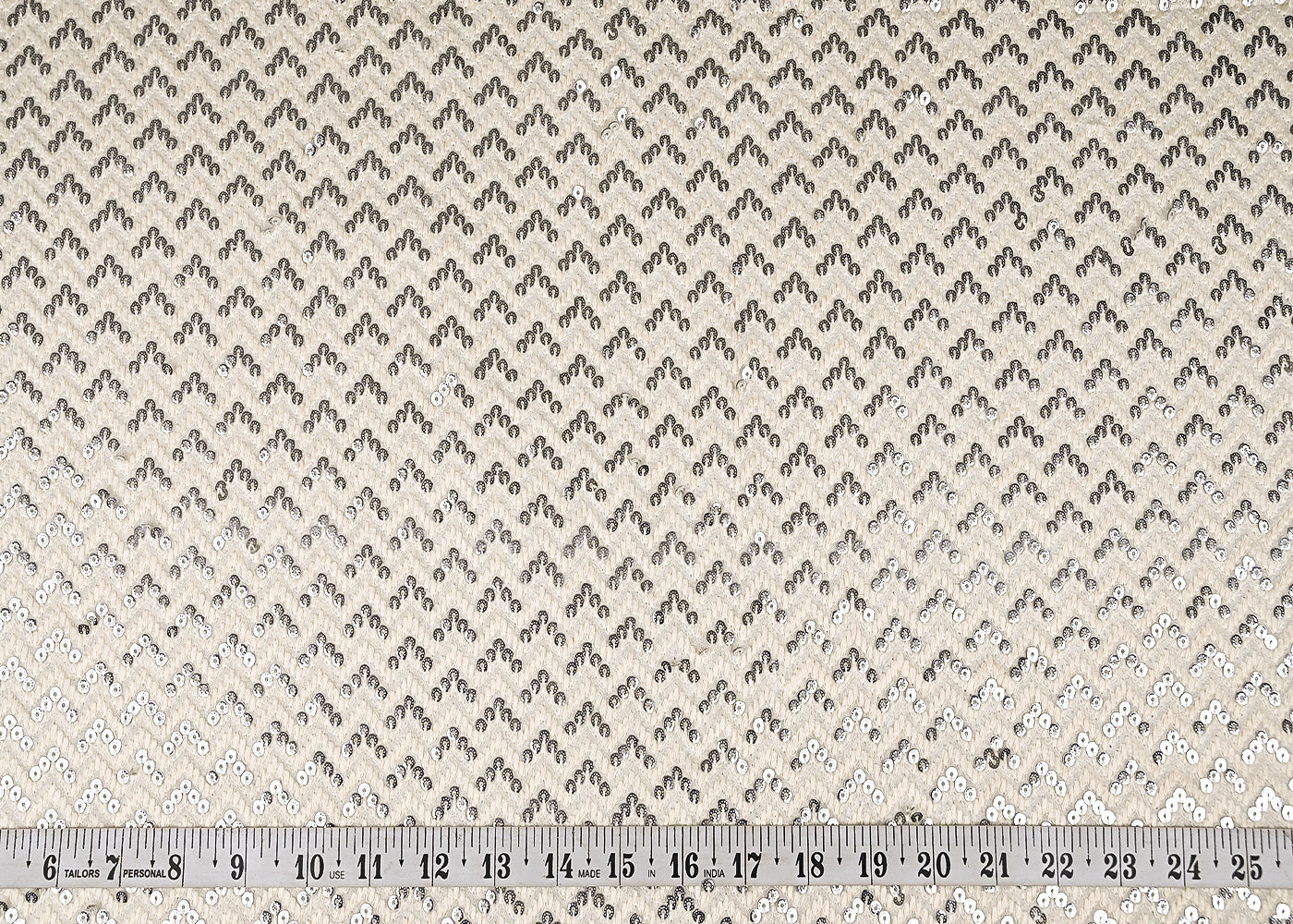 White Dyeable Georgette Fabric With All Over Thread And Sequins Work 20294