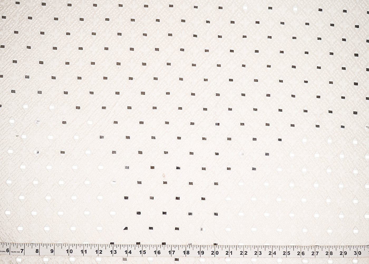 White Dola Silk Fabric With All Over Thread And Faux Mirror Work 20295