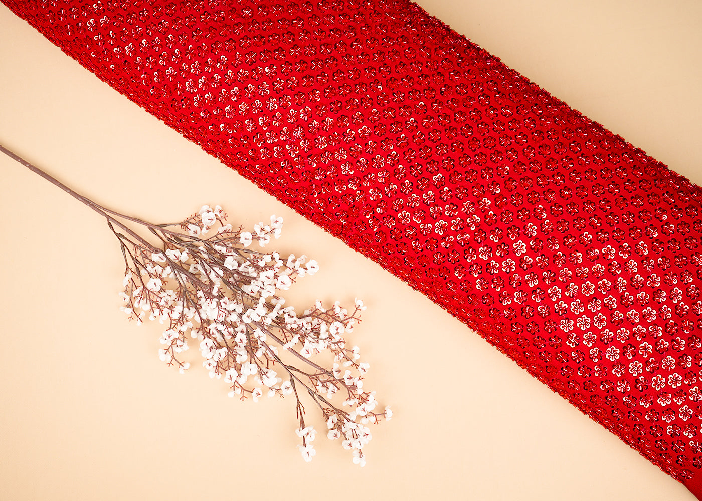 Red Georgette Fabric With All Over Katdana And Sequins Work 20296