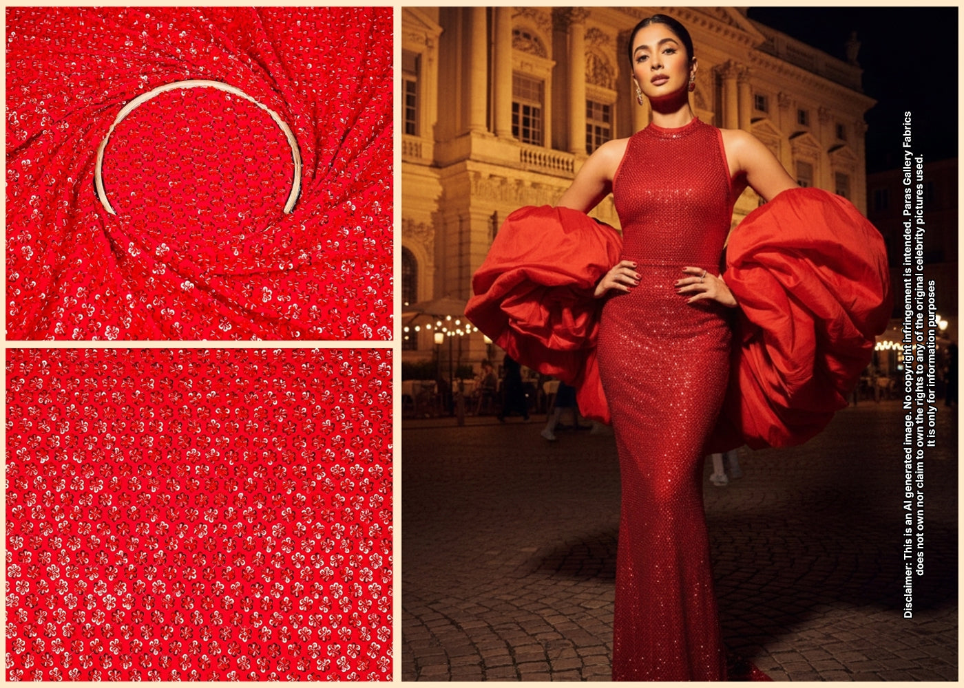 Pooja Hegde Inspired Edition | Red Embroidered Georgette Unstitched Fabric 20296