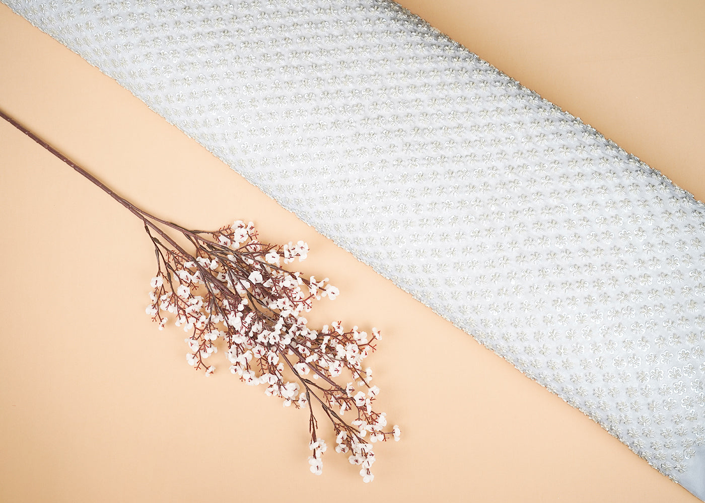 Cream Georgette Fabric With All Over Katdana And Sequins Work 20297