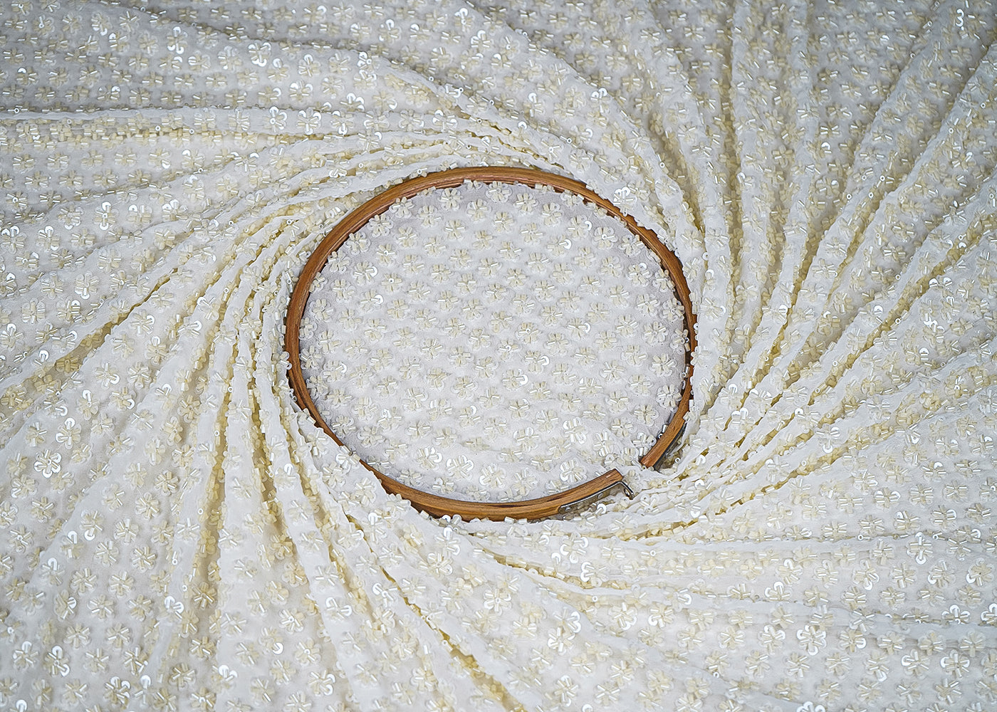 Cream Georgette Fabric With All Over Katdana And Sequins Work 20297