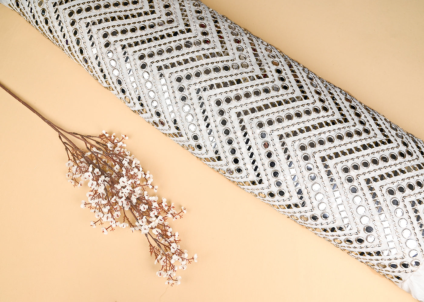 White Georgette Fabric With All Over Faux Mirror, Zari And Sequins Work 20298