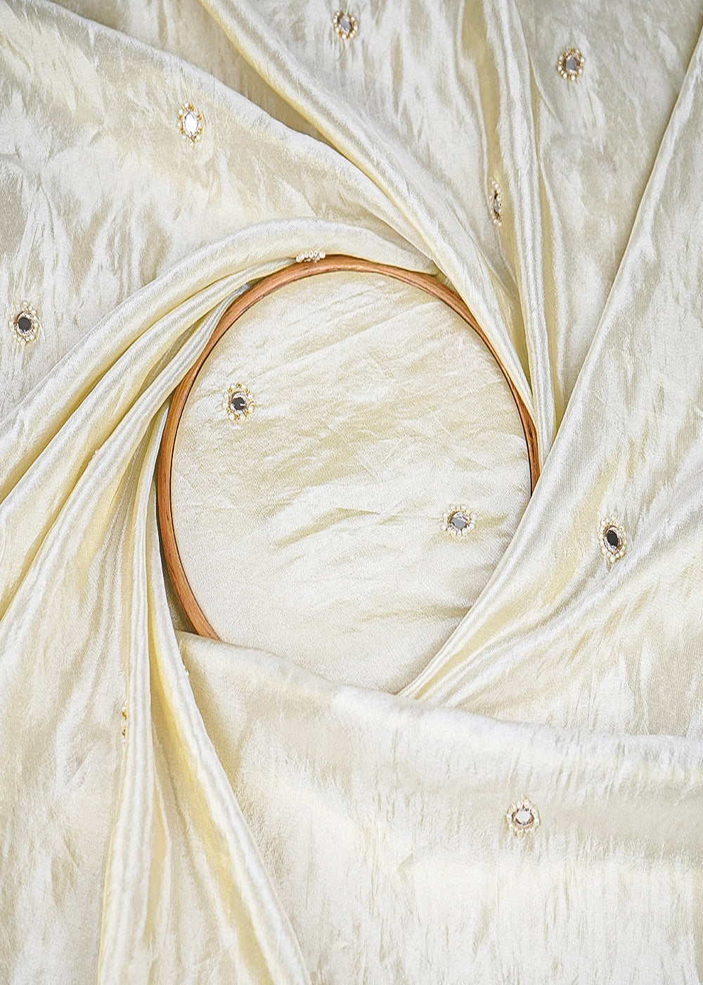 Golden-Dyeable-Tissue-Fabric-With-All-Over-Buti-Of-Faux-Mirror,-Bead-And-Zari-20301-close-view