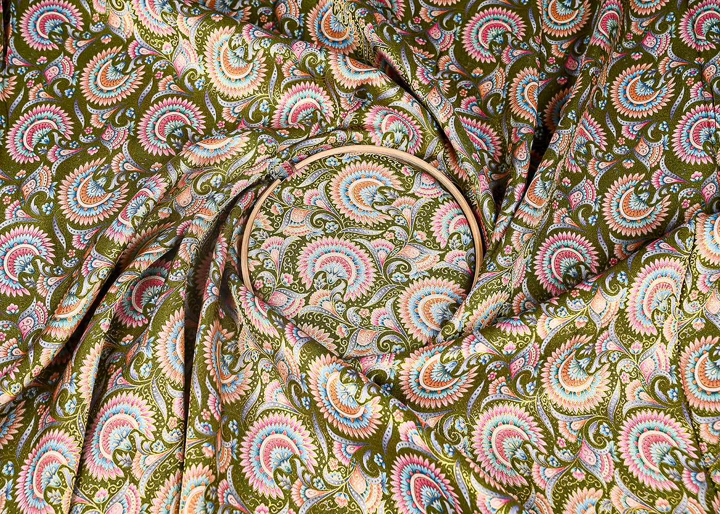 Mehendi Green Upada Silk Fabric With Traditional Print With Golden Zari Work 20311