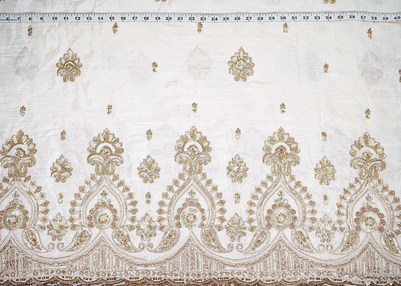 White Crepe Fabric With All Over Katdana, Sequins And Zari Work With One Side Border 20325