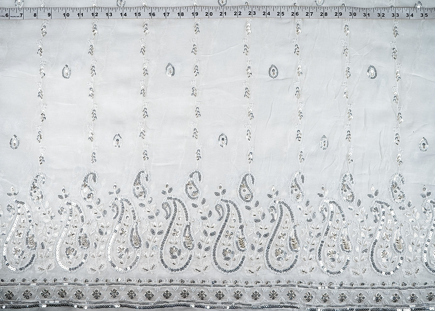 White Dyeable Georgette Fabric With All Over Bead, Katdana, Sequins And Thread Work With One Side Border 20337