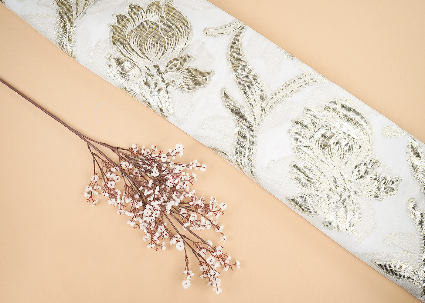 White Georgette Fabric With All Over Foil Work 20342