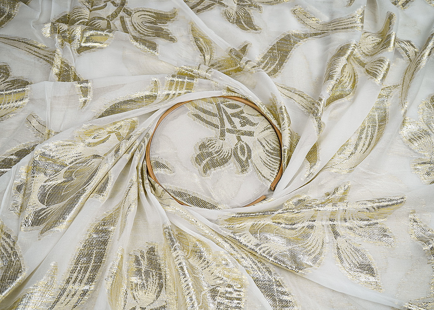 White Georgette Fabric With All Over Foil Work 20342