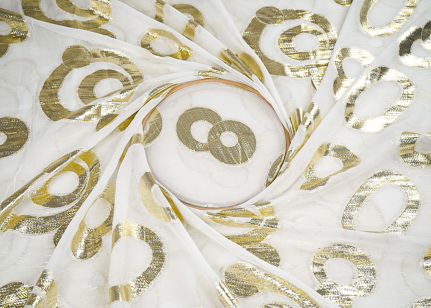 White Georgette Fabric With All Over Foil Work 20343