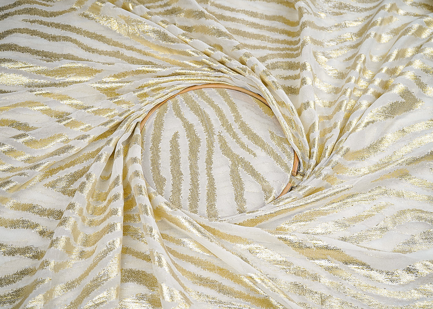 White Georgette Fabric With All Over Foil Work 20344