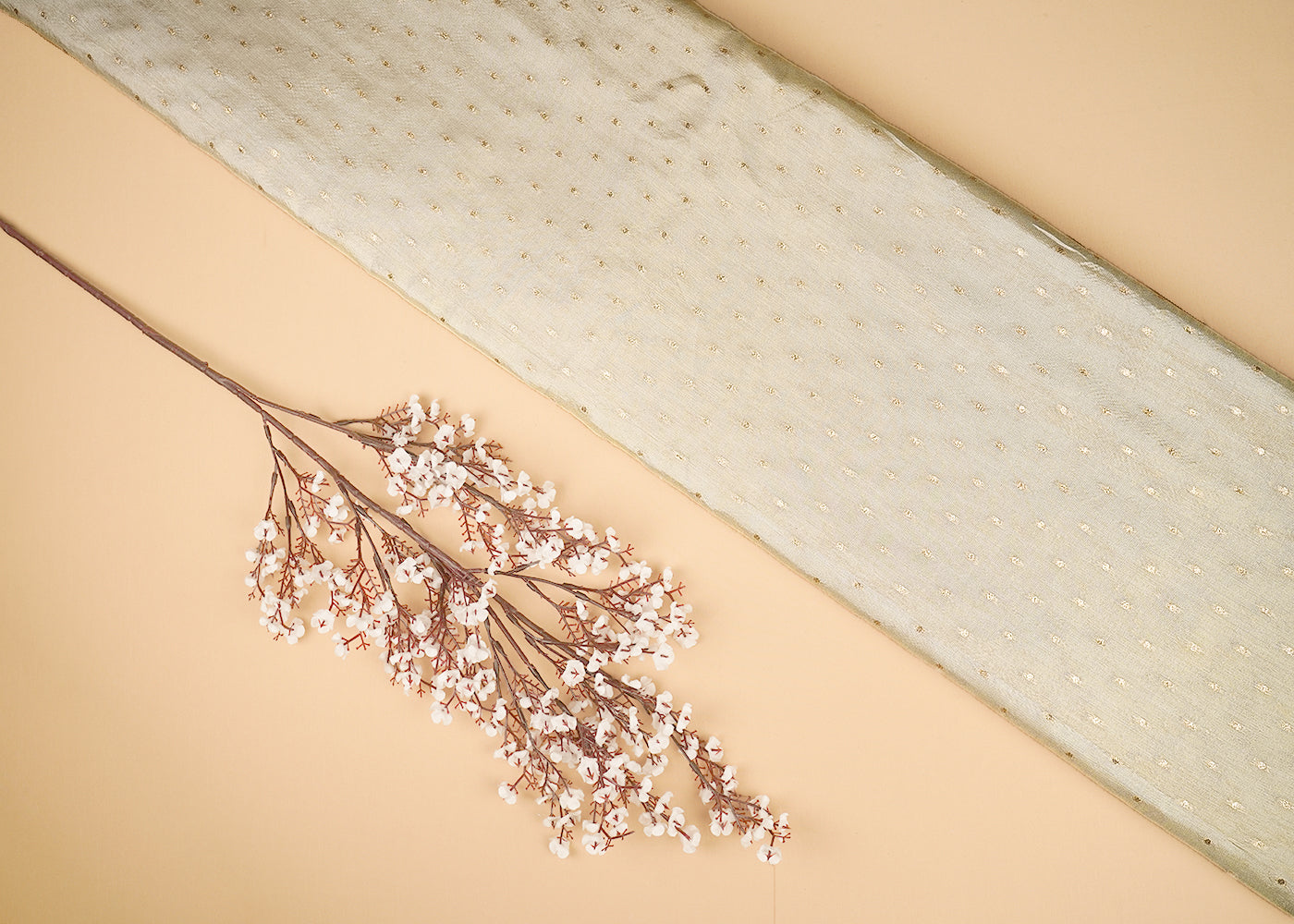 Light Golden Tissue Fabric With All Over Zari Handloom 20352