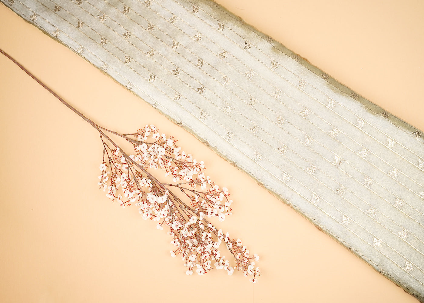 Light Golden Tissue Fabric With All Over Golden Zari Handloom 20353