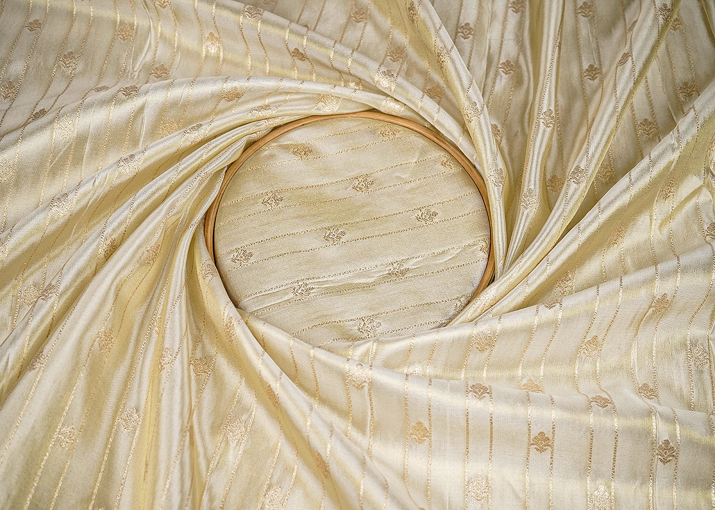 Light Golden Tissue Fabric With All Over Zari Handloom 20354