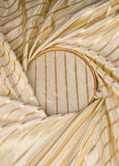 Golden Tissue Fabric With All Over Stripes Of Golden Zari Handloom 20358