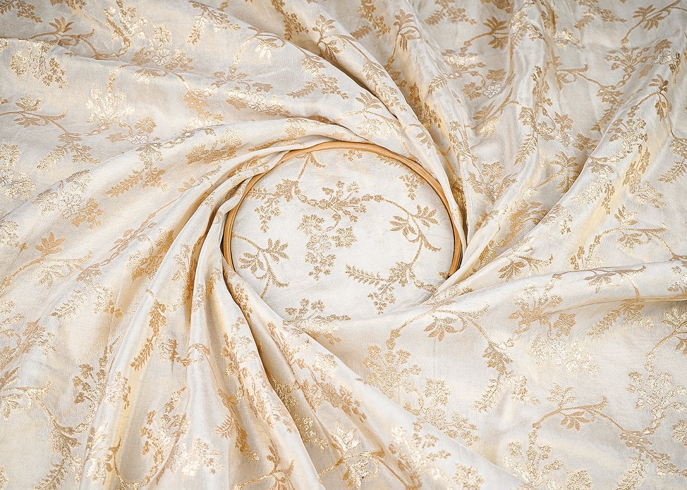 Light Golden Tissue Fabric With All Over Golden Zari Handloom 20360