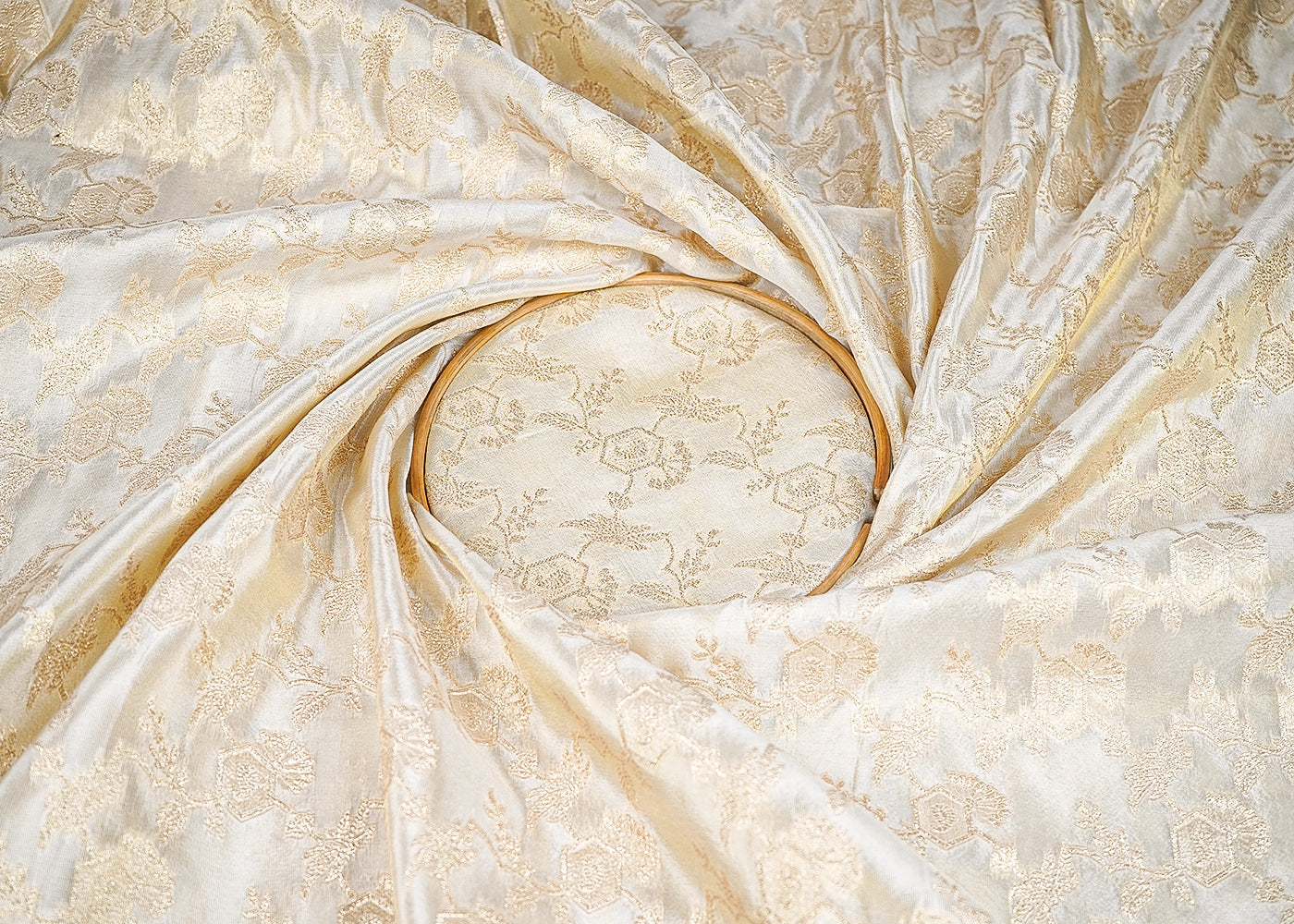 Light Golden Tissue Fabric With All Over Golden Zari Handloom 20361