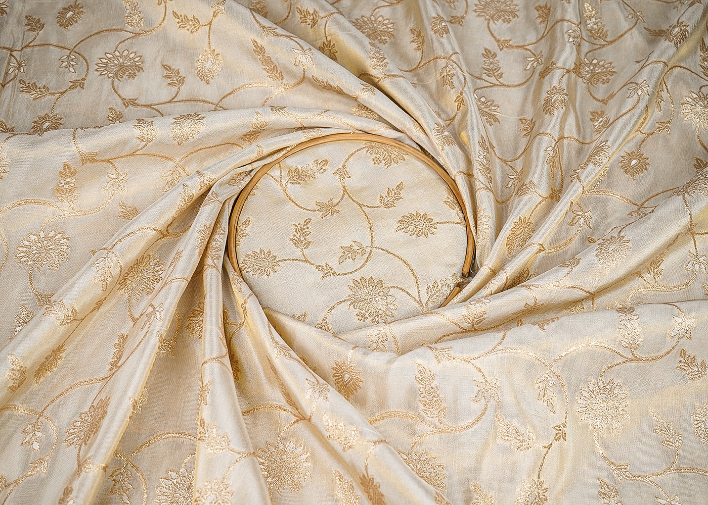 Light Golden Tissue Fabric With All Over Golden Zari Handloom 20363