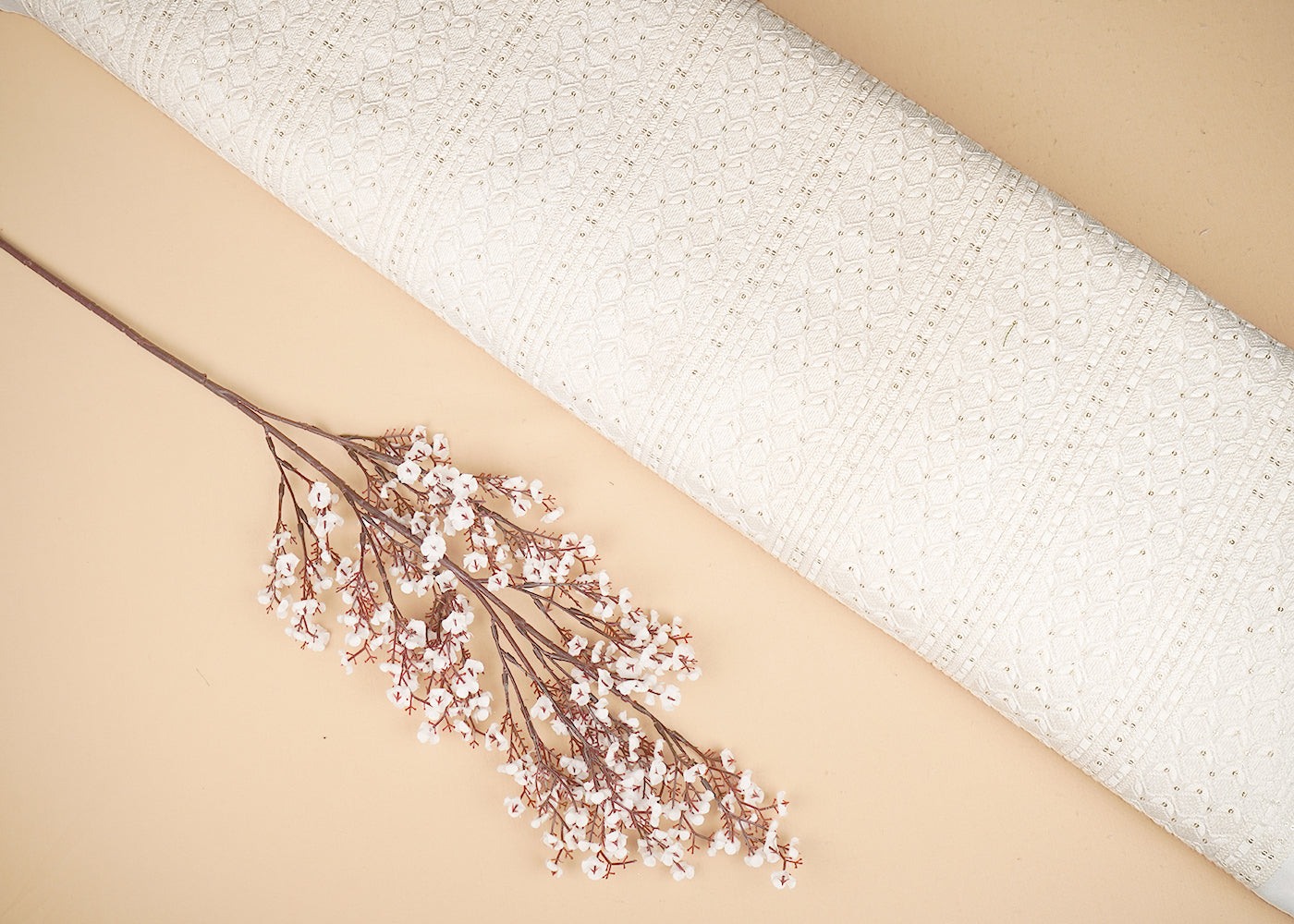 White Georgette Fabric With All Over Thread And Sequins Work 20366