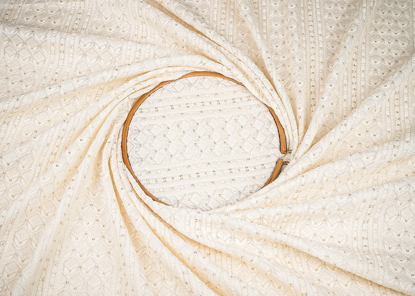 White Georgette Fabric With All Over Thread And Sequins Work 20366