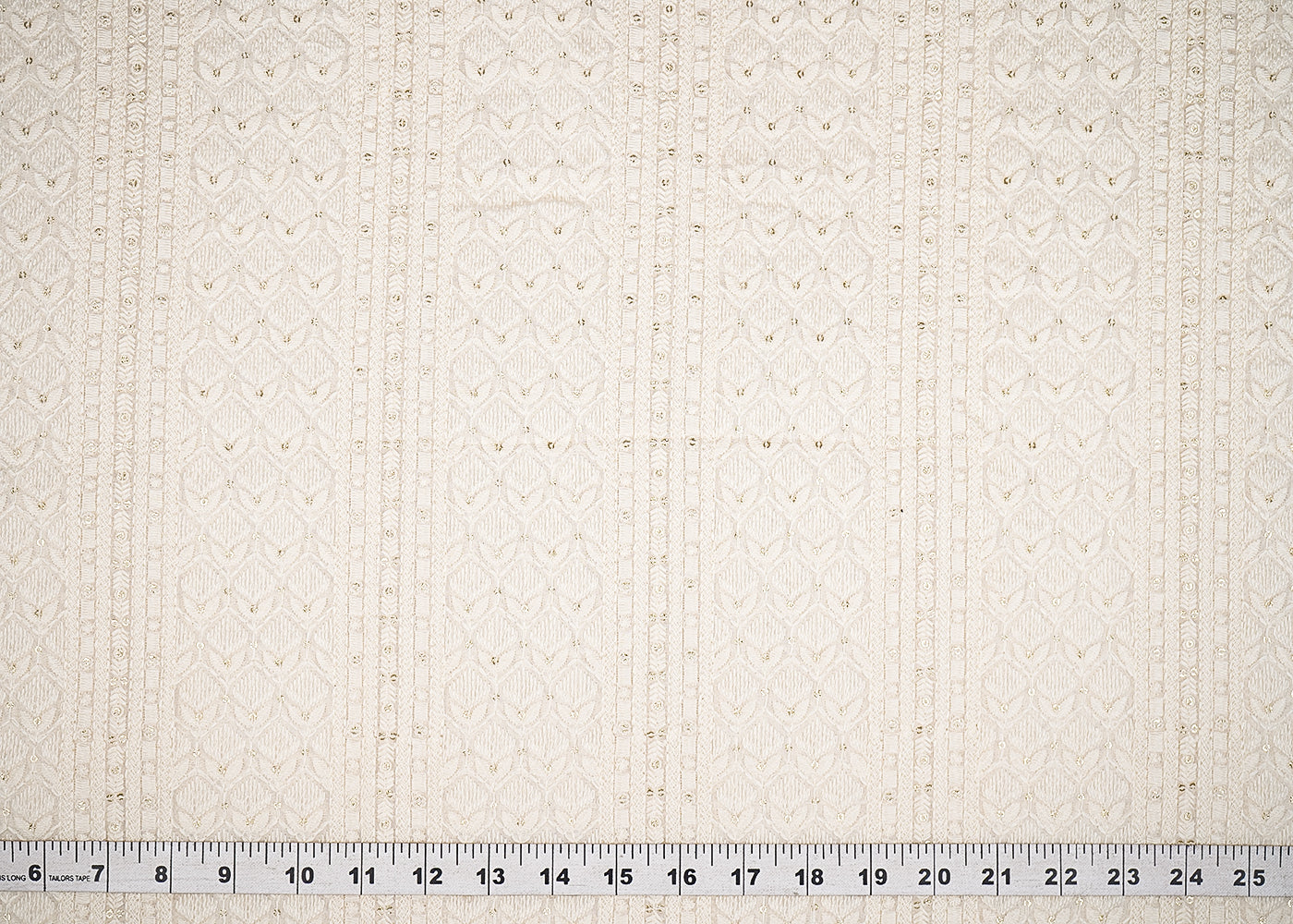 White Georgette Fabric With All Over Thread And Sequins Work 20366