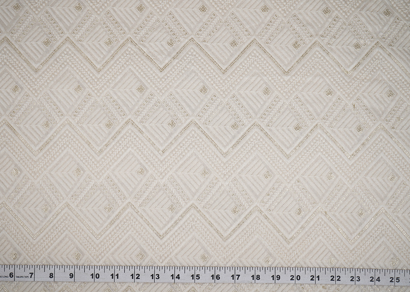 White Georgette Fabric With All Over Thread And Sequins Work 20367