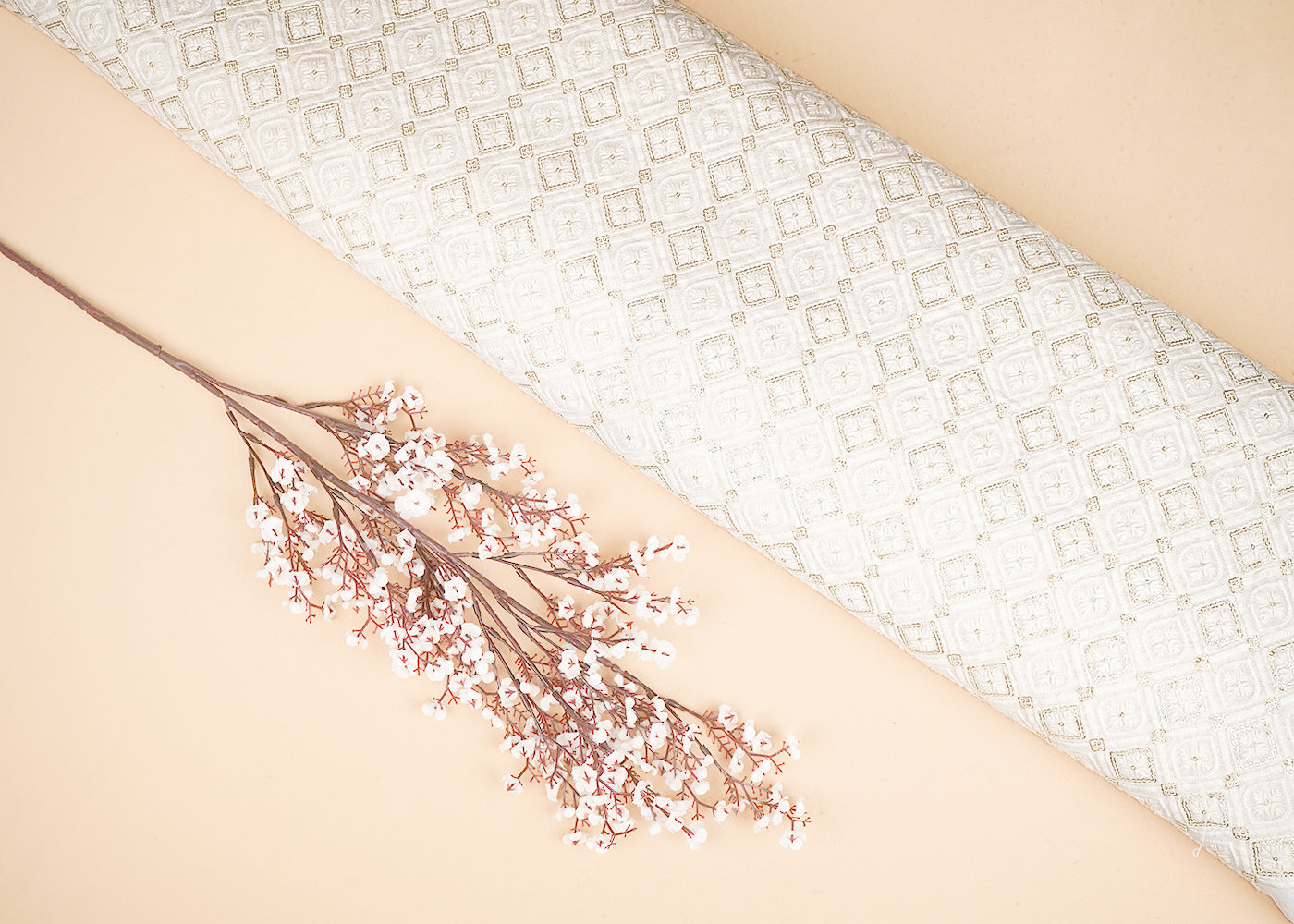 White Georgette Fabric With All Over Thread And Sequins Work 20369