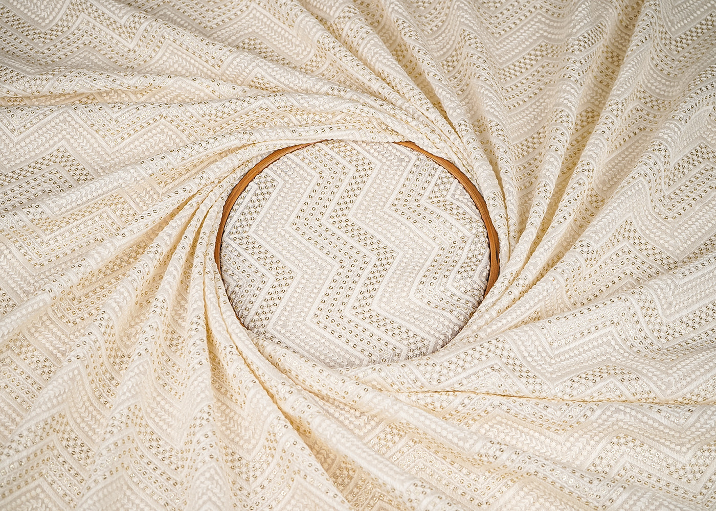 White Georgette Fabric With All Over Thread And Sequins Work 20370