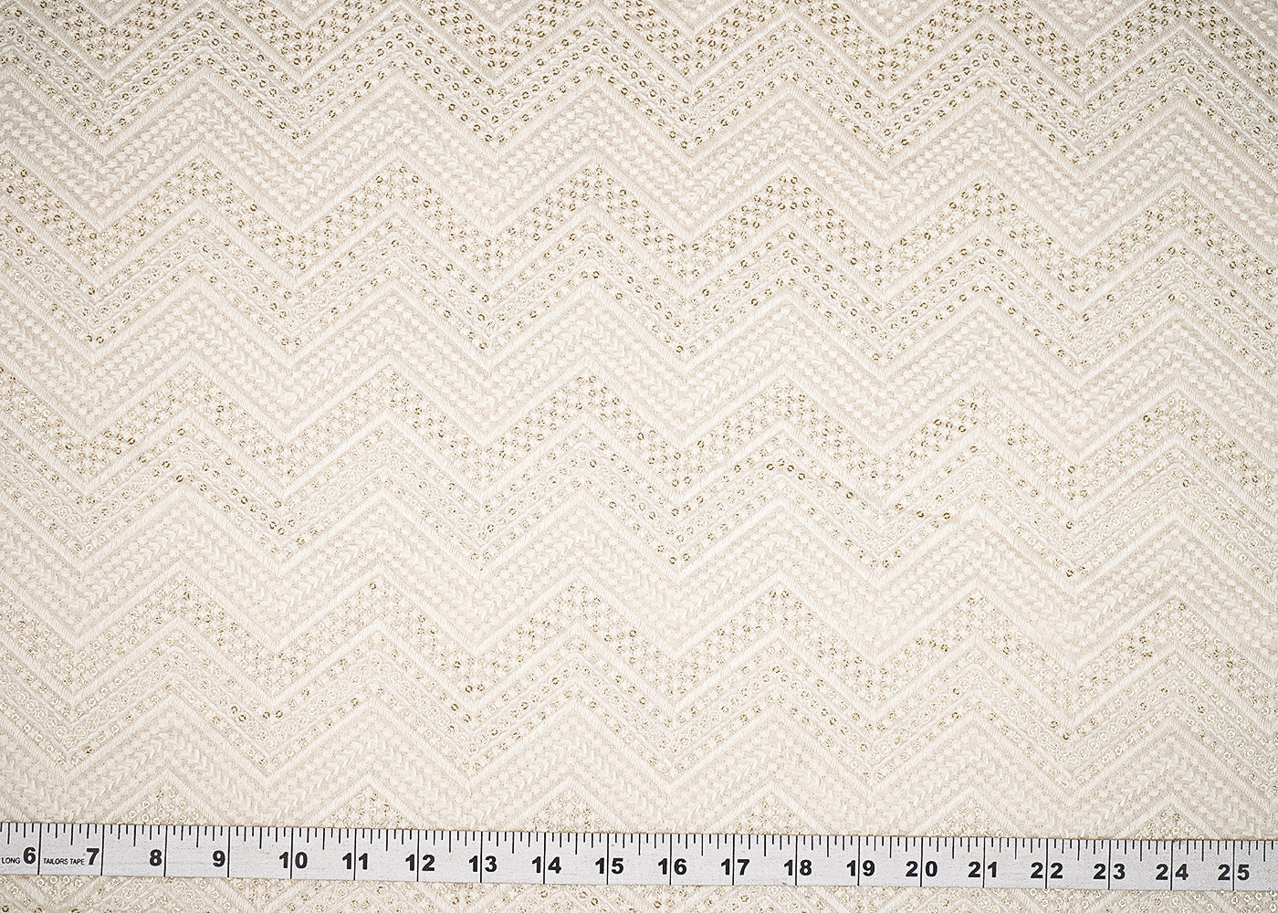 White Georgette Fabric With All Over Thread And Sequins Work 20370