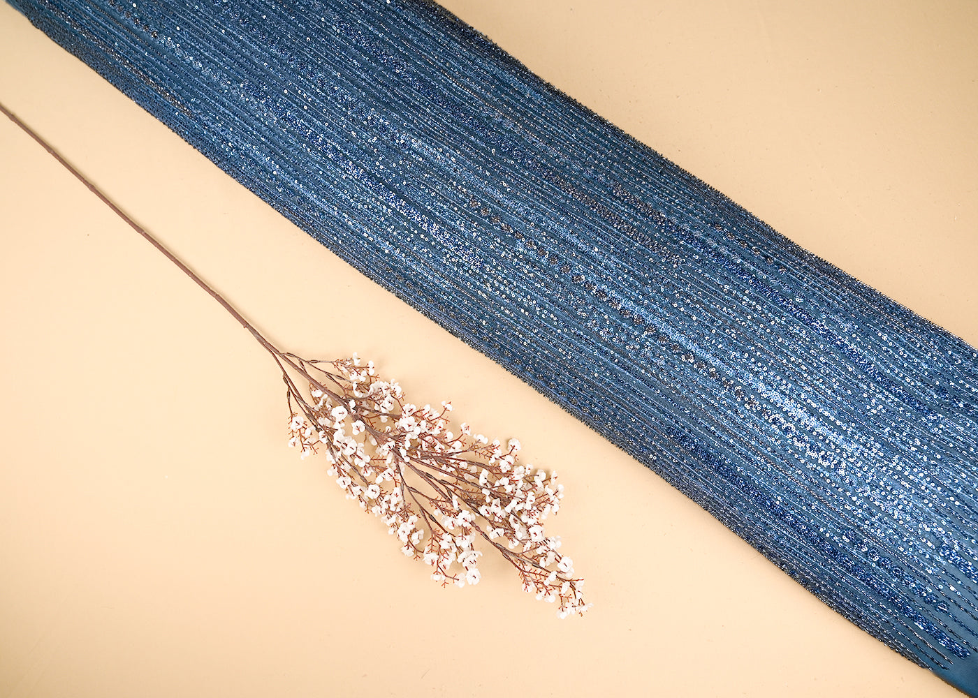 Blue Imported Net Fabric With All Over Bead And Sequins Work 20382