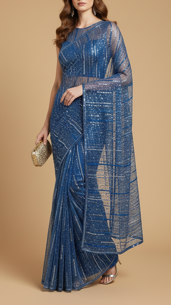Zareen Khan Inspired Edition | Blue Embroidered Net Unstitched Fabric 20382