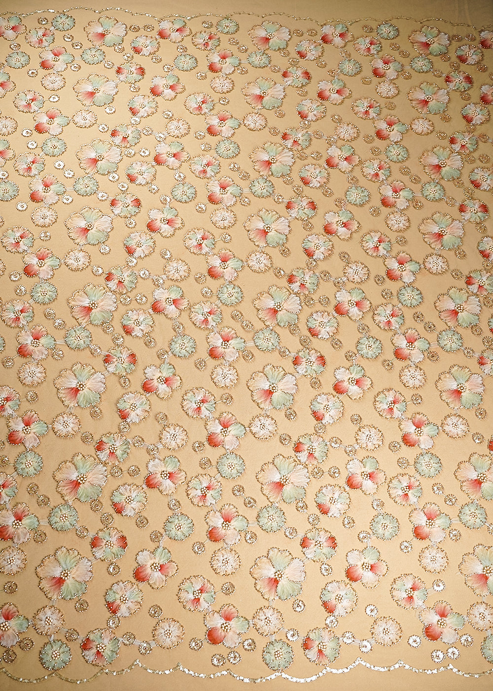 Mint Green Imported Net Fabric With All Over Sequins And Bead With Ribbon Work 20386