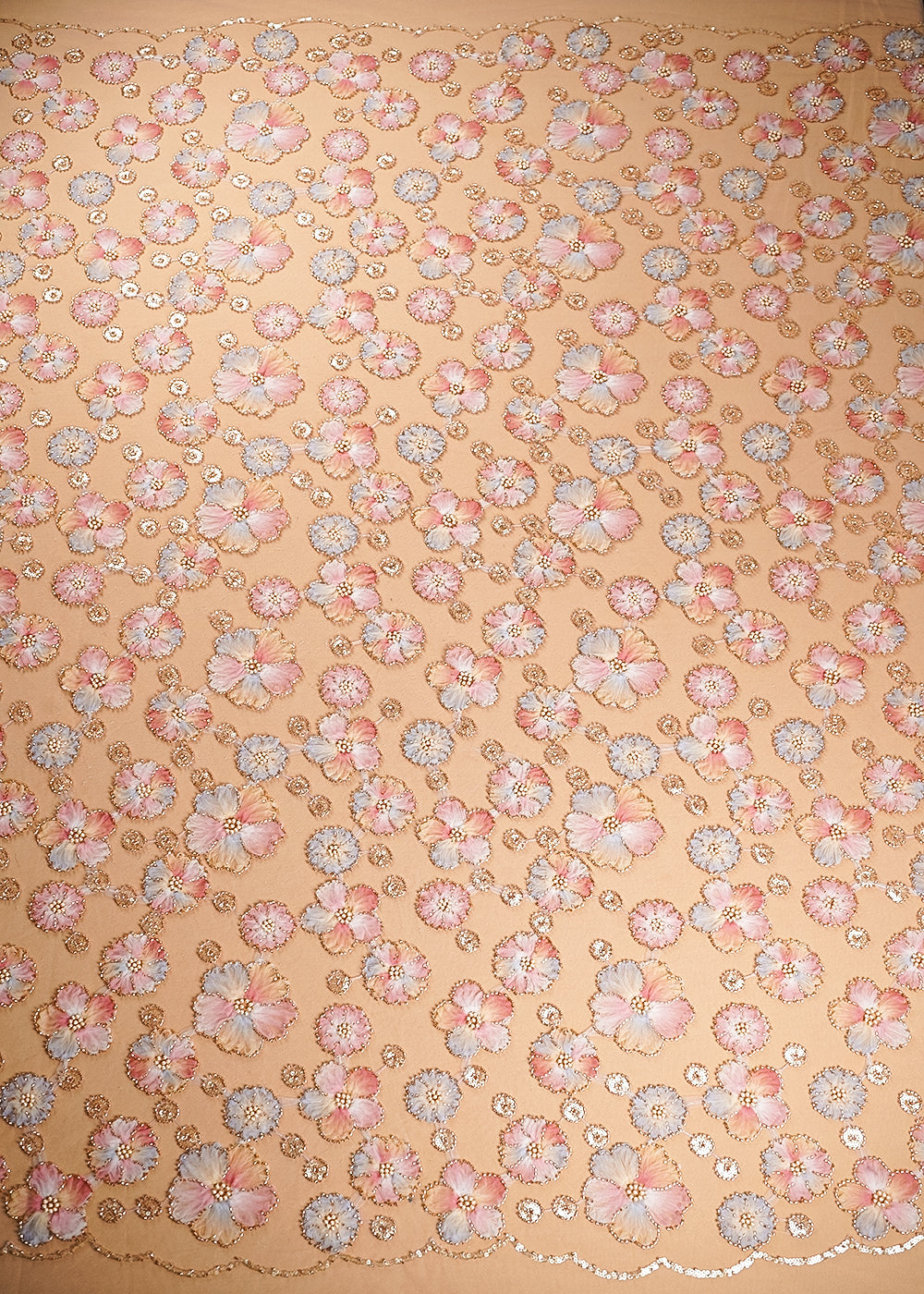 Onion Imported Net Fabric With All Over Sequins And Bead With Ribbon Work 20387