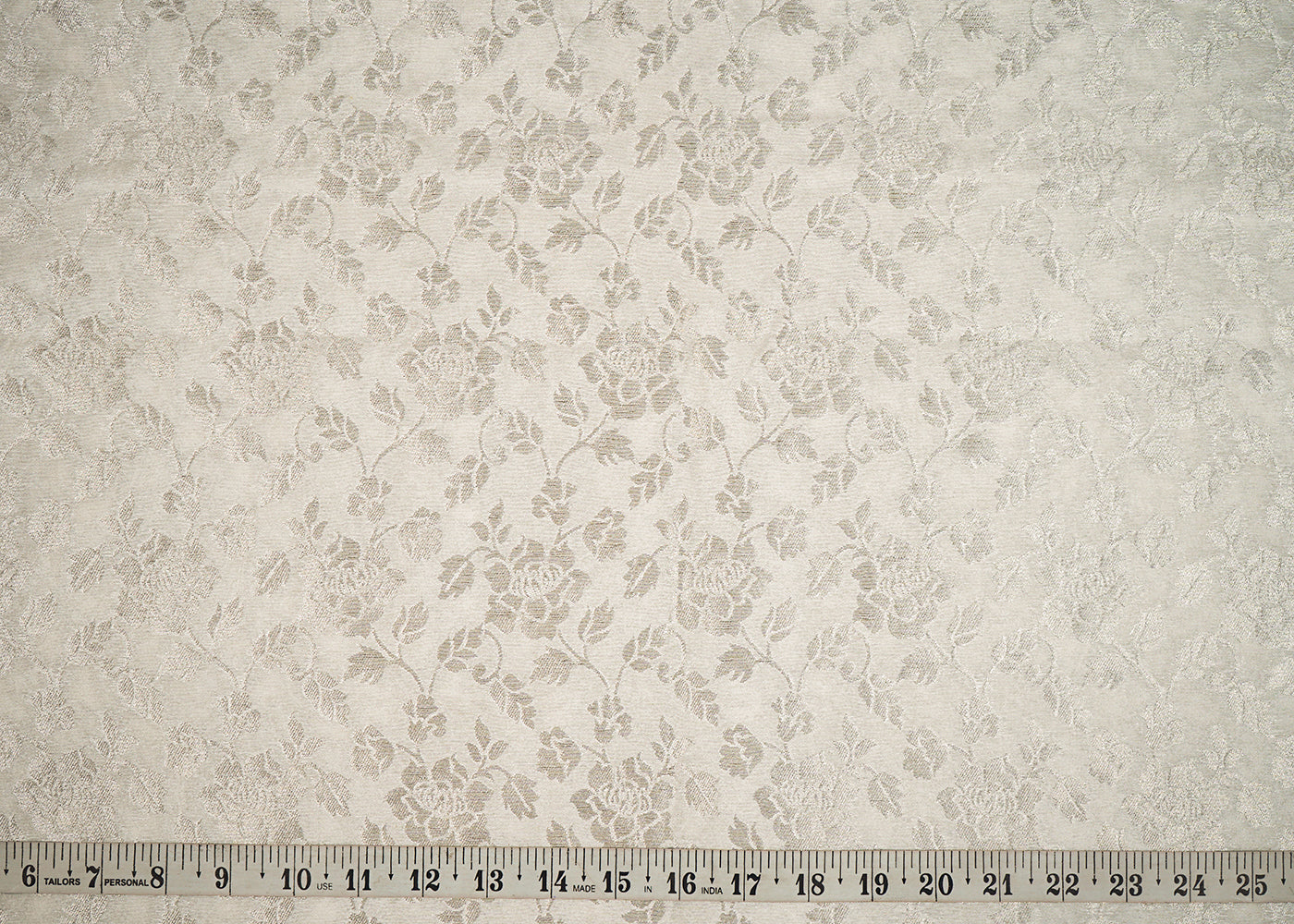 White Dyeable Chanderi Fabric With All Over Leaf Buti Of Silver Zari Handloom 20402