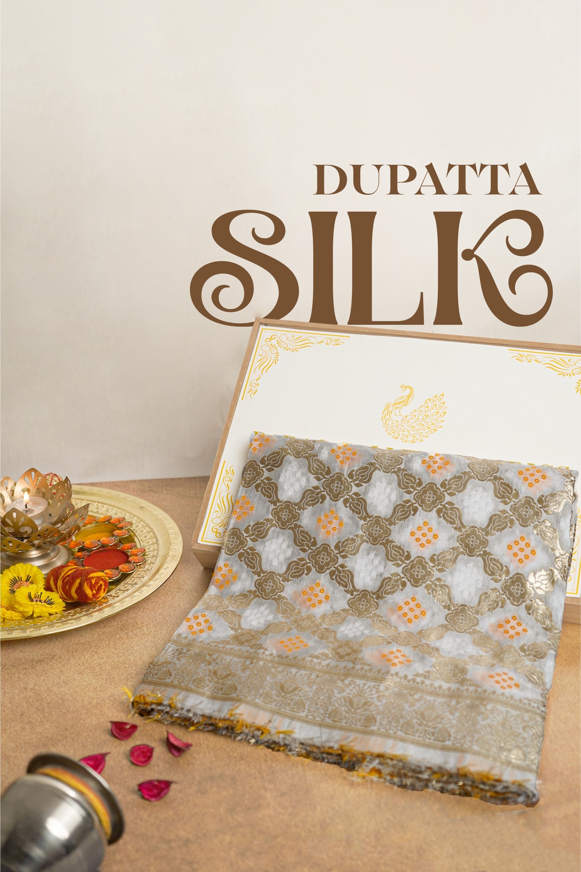 White Dyeable Silk Dupatta With All Over Thread And Zari Handloom 20410