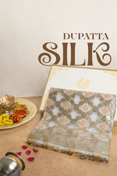 White Dyeable Silk Dupatta With All Over Thread And Zari Handloom 20410