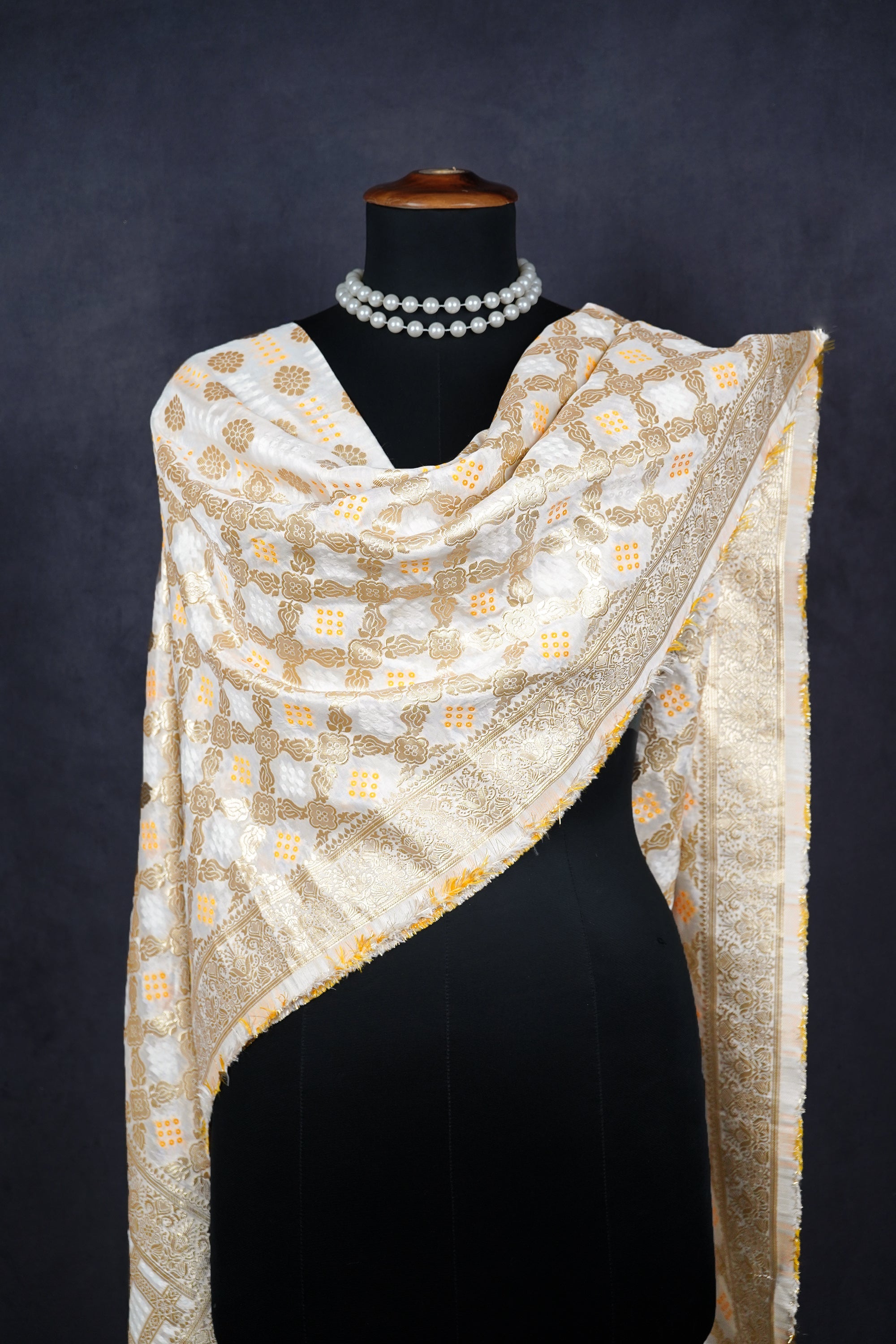White Dyeable Silk Dupatta With All Over Thread And Zari Handloom 20410